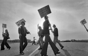 Vintage photo of UFEA members picketing.